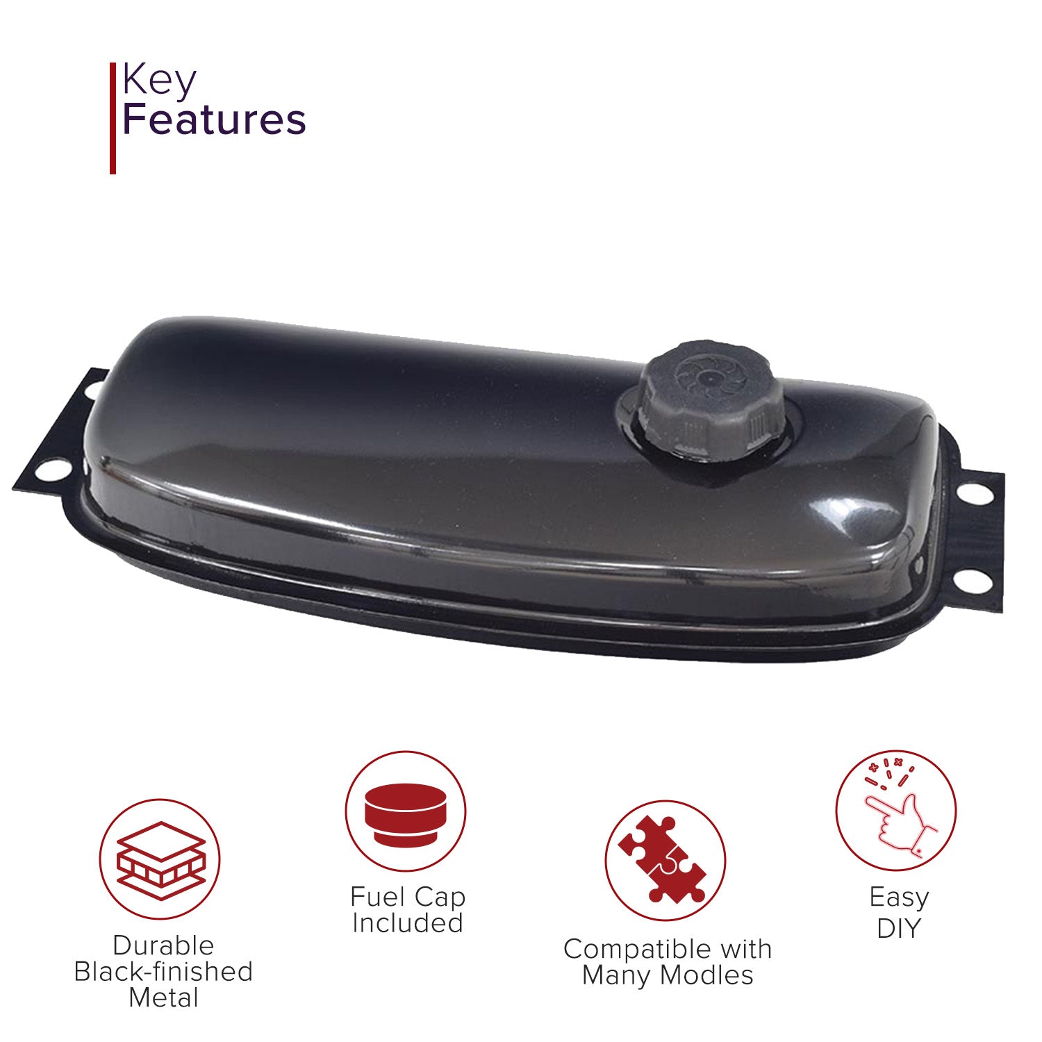 Fuel Gas Tank for 150cc - 250cc Hammerhead Off-Road® & Kandi Go-Karts (Blemished), featuring a black plastic tank with a cap and knob, suitable for various go-kart models.