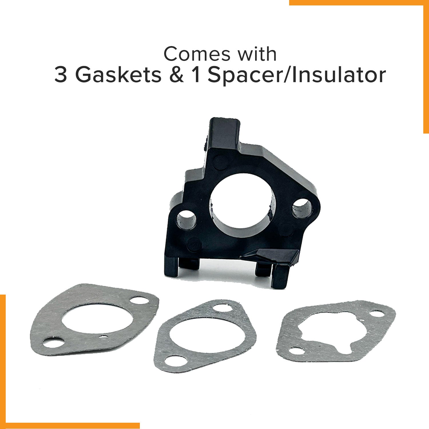 Carburetor Gasket Kit with Spacer for 13 HP Honda GX390 Engines featuring three gaskets and a phenolic plastic spacer/insulator, designed to fit various go-karts, power washers, and utility engines.