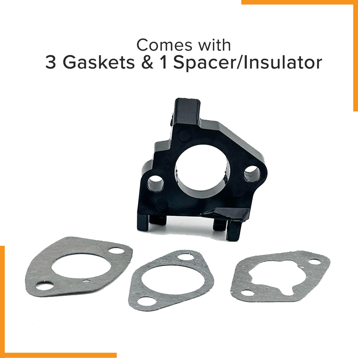 Carburetor Gasket Kit with Spacer for 13 HP Honda GX390 Engines featuring three gaskets and a phenolic plastic spacer/insulator, designed to fit various go-karts, power washers, and utility engines.