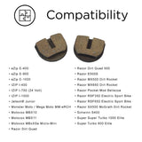 Rounded Brake Pads for Standard & YK2 Flame Calipers (Set of 2) in a close-up view, showing the sintered texture with copper flecks for enhanced durability and performance, suitable for electric dirt bikes and quads.