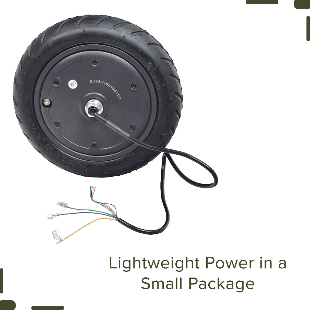 Hub Motor & Front Wheel Assembly for the Xiaomi Mi M365 Scooter, featuring a black wheel with attached wires and cables, suitable for 250W, 350W, and 500W versions.