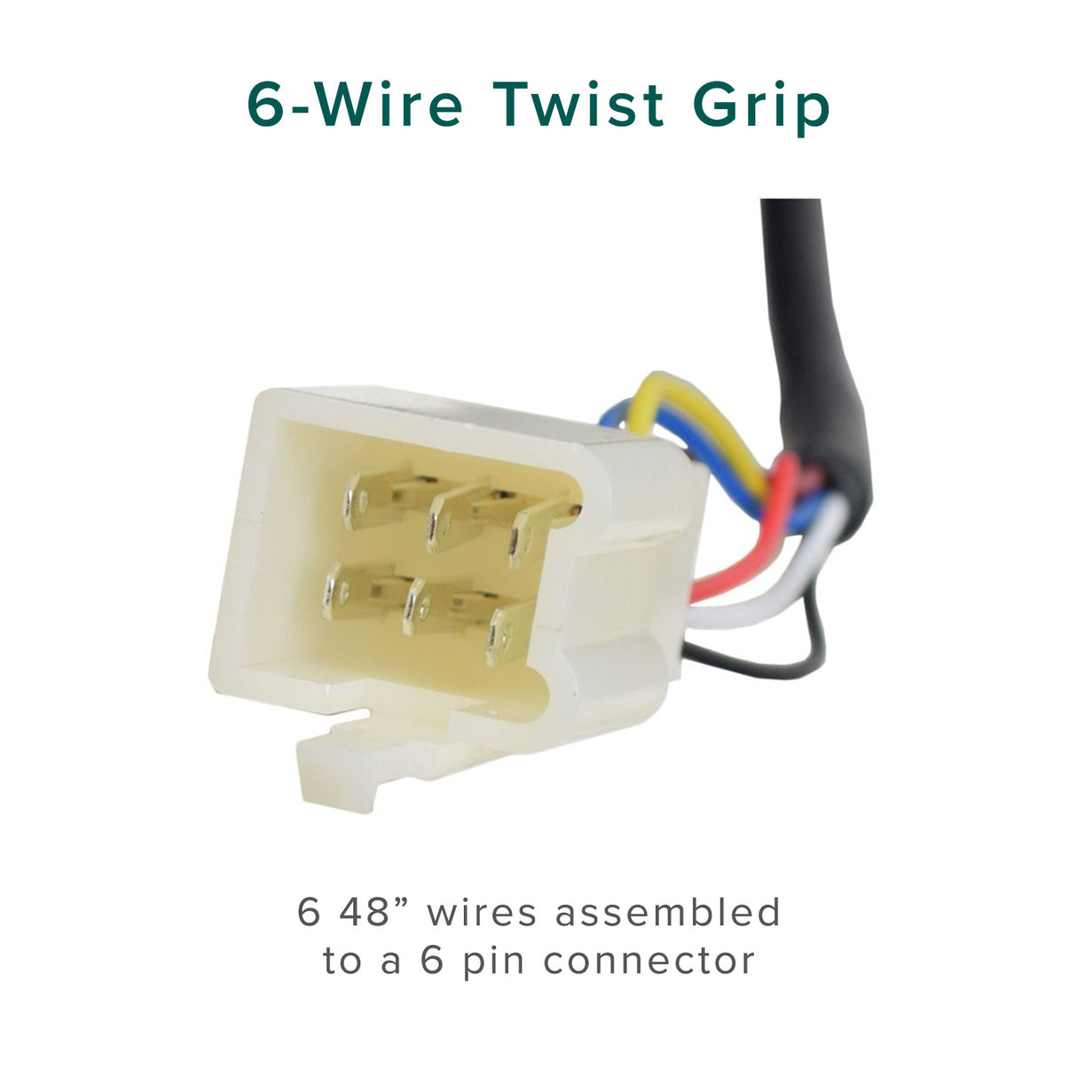 HB2430-TYD6-FS Control Module & 6-Wire Throttle Bundle for Razor MX350/MX400, Pocket Mod, and Pocket Rocket; close-up showing white plug with yellow and blue wires and multiple colored wire connectors.