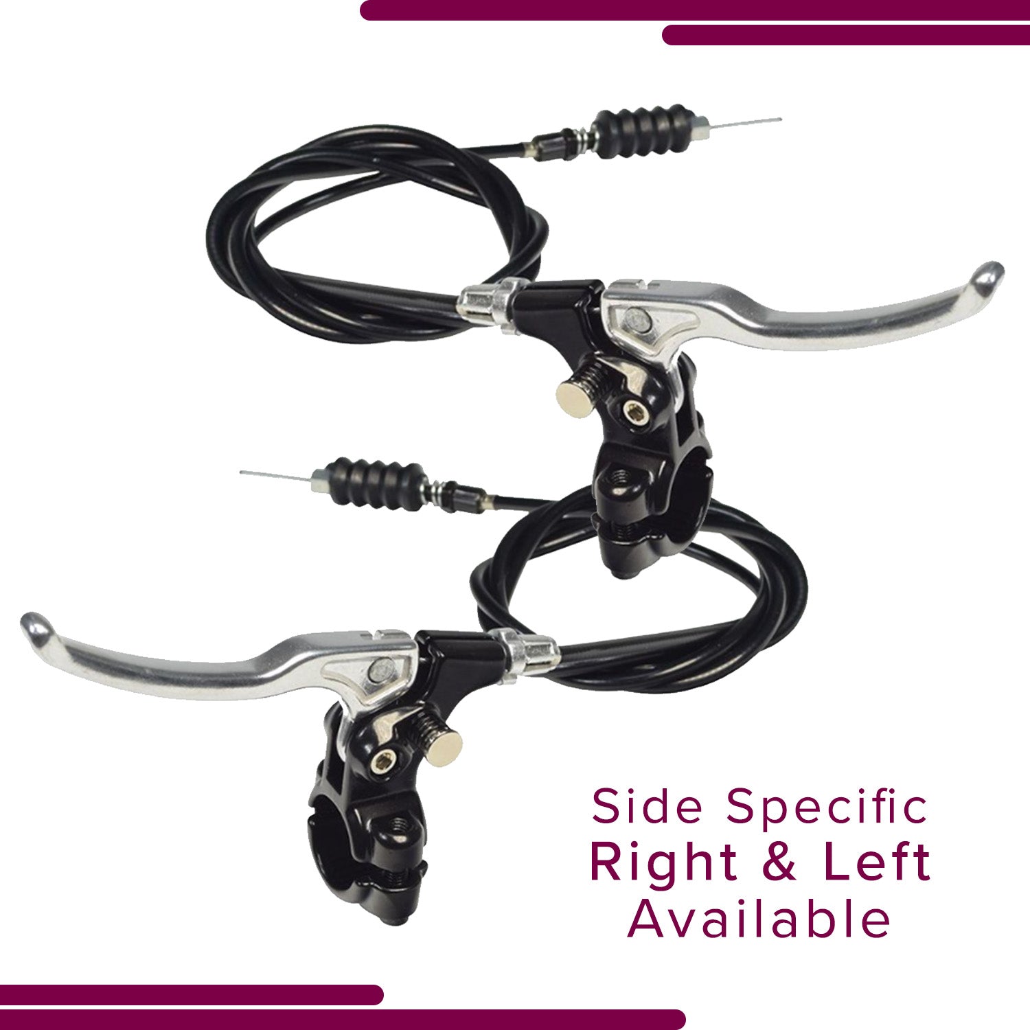 Brake Assembly for the Drive Medical DV8 Steerable Knee Walker, featuring a close-up of black and silver brake levers designed for specific left or right handlebar configurations.