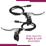 Brake Assembly for the Drive Medical DV8 Steerable Knee Walker, featuring a close-up of black and silver brake levers designed for specific left or right handlebar configurations.