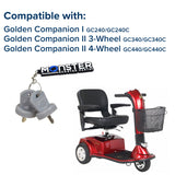 Key for the Golden Technologies Companion I (GC240) and II (GC340, GC440) Scooters (Type 2 Models 2013 and Later) shown on a red scooter with a basket and keys.