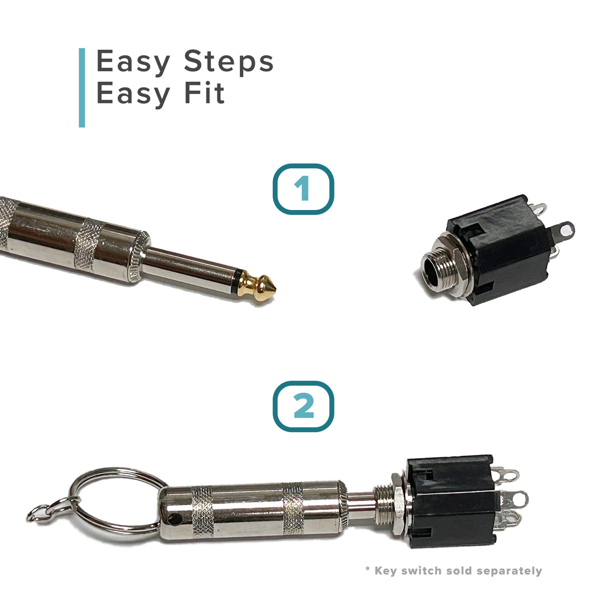 Key (Stereo Plug Style) with Cylinder Head for Pride Mobility Scooters. Close-up of black cylinder head resembling an audio plug, compatible with models pre-2000.