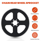 75 Tooth #35 Chain Rear Wheel Sprocket for Coleman, Monster Moto / Mega Moto, Motovox, & TaoTao Mini Bikes, featuring a black gear with 75 teeth and six inner mounting holes for easy installation.