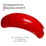 Seat & Fender Cosmetic Refresh Mini Bike Kit featuring a red fender with a white logo, ideal for replacing worn mini bike parts to enhance durability and aesthetics.