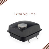 Fuel Tank for the Coleman BT200X, CT200U Trail, & CT200U-EX Mini Bikes; a black square object with a silver cap and knob, designed for mini bikes, includes strainer and cap.