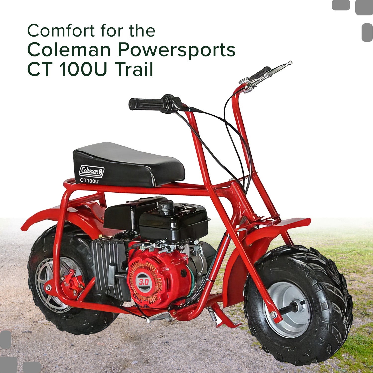 Seat for the Coleman CT100U Mini Bike, featuring a sleek black design, offering enhanced comfort and a smooth ride; ideal replacement for worn-out saddles on the Coleman mini bike.