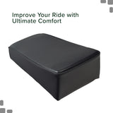 Seat for the Coleman CT100U Mini Bike, shown as a sleek, black, leather cushion with a zipper, designed to replace worn-out saddles for a more comfortable ride.