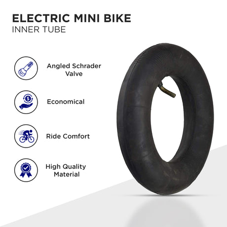 110/90/65-6.5 (110/50-6.5 Replacement) Front/Rear Inner Tube with Angled Valve Stem displayed as a black rubber tire suitable for electric mini bikes and pocket bikes.