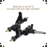 Left & Right Strut Spindle for 150cc - 250cc Go-Karts & Dune Buggies; black metal objects with visible ball joints and rods, essential for front suspension, specifically compatible with Kandi brand models.