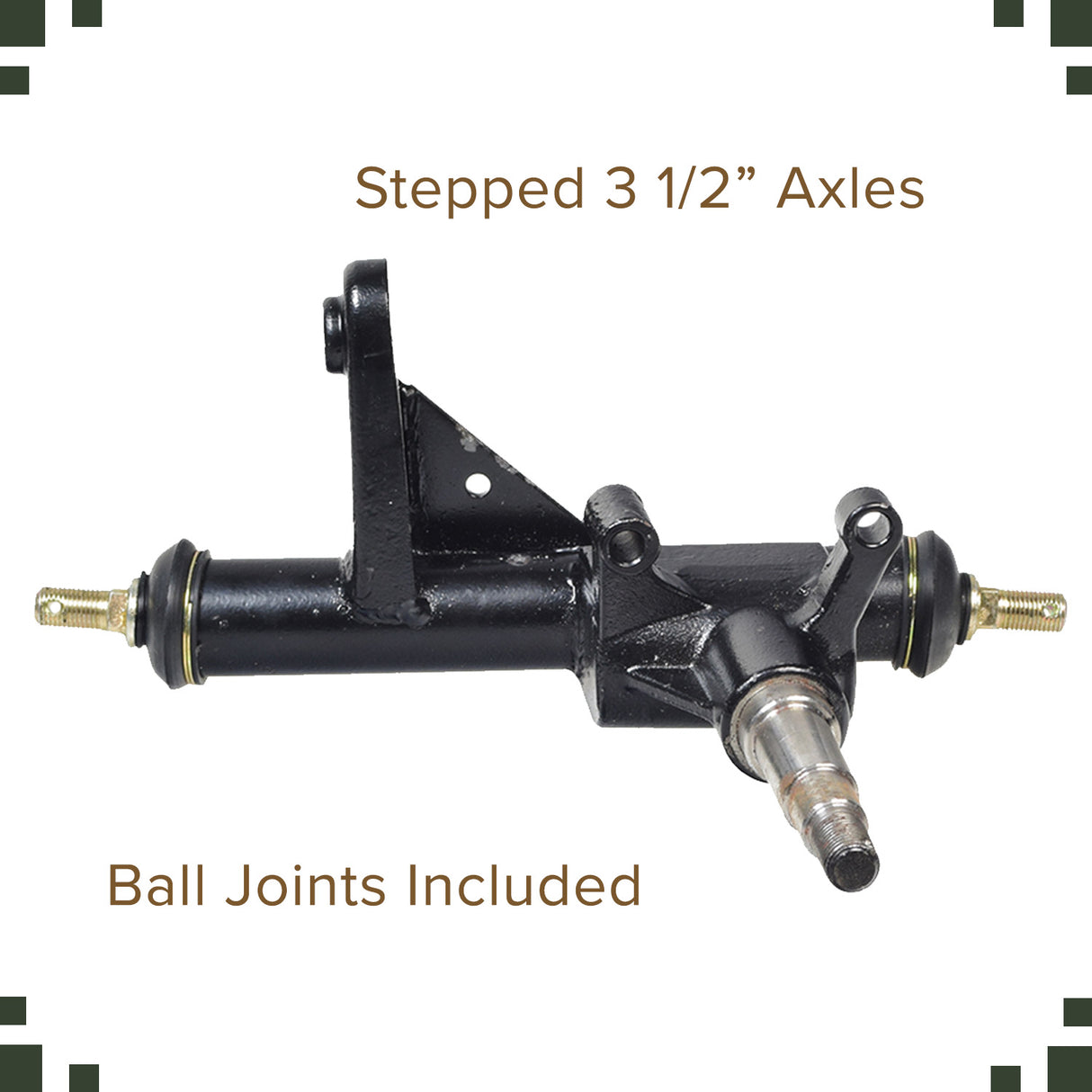 Left & Right Strut Spindle for 150cc - 250cc Go-Karts & Dune Buggies, featuring a black metal cylinder with a ball joint, essential for front suspension on Kandi brand karts.