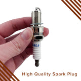 Hand holding a spark plug for the Baja Mini Bike MB165 & MB200 (Baja Heat, Mini Baja, Baja Warrior), showcasing the high-quality metal component essential for various small 6.5 hp gas engines.