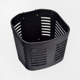 Front Basket Assembly for the Go-Go ES and Pride Travel Pro, showing a black plastic oval basket with ventilation holes, designed for mounting on the front tiller of mobility scooters.