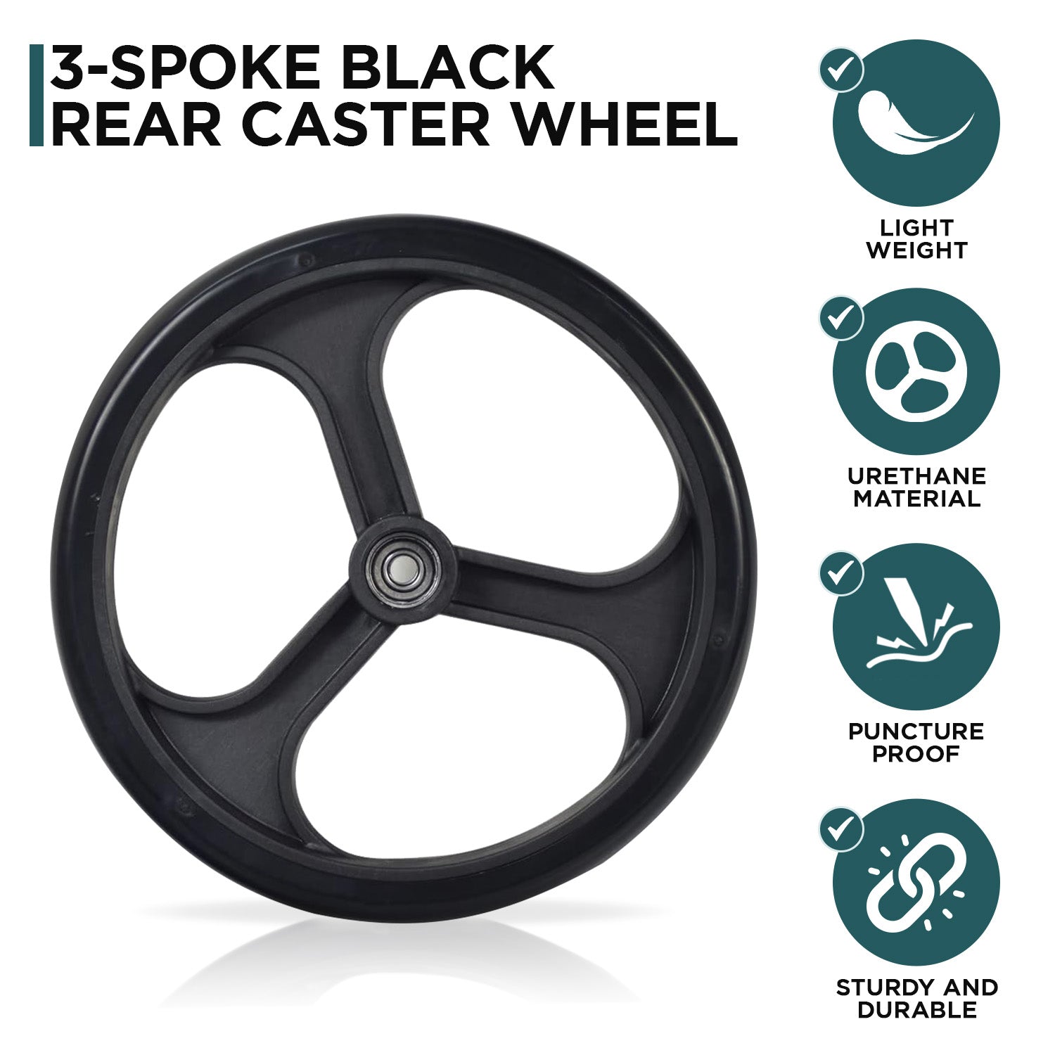 8 Rear Caster Wheel for the Drive Duet Rollator/Transport Chair & D-Lite Rollator (750N), featuring a black spoke design and metal center, ideal for replacement on mobility aids.