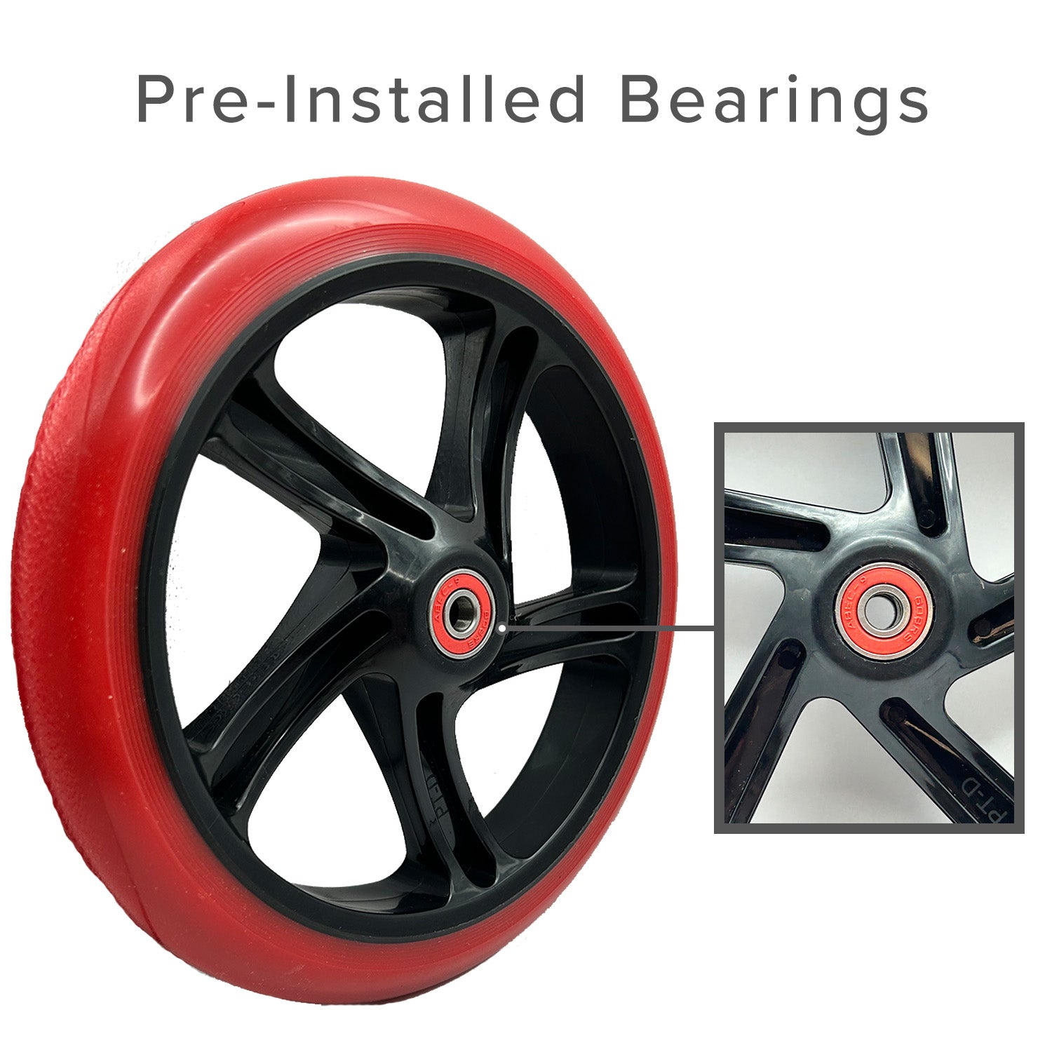 200 mm Wheel for the Razor A5 Lux & Carbon Lux Kick Scooter, featuring a red rim and detailed hubcap design, suitable for various kick scooter models for enhanced performance and style.