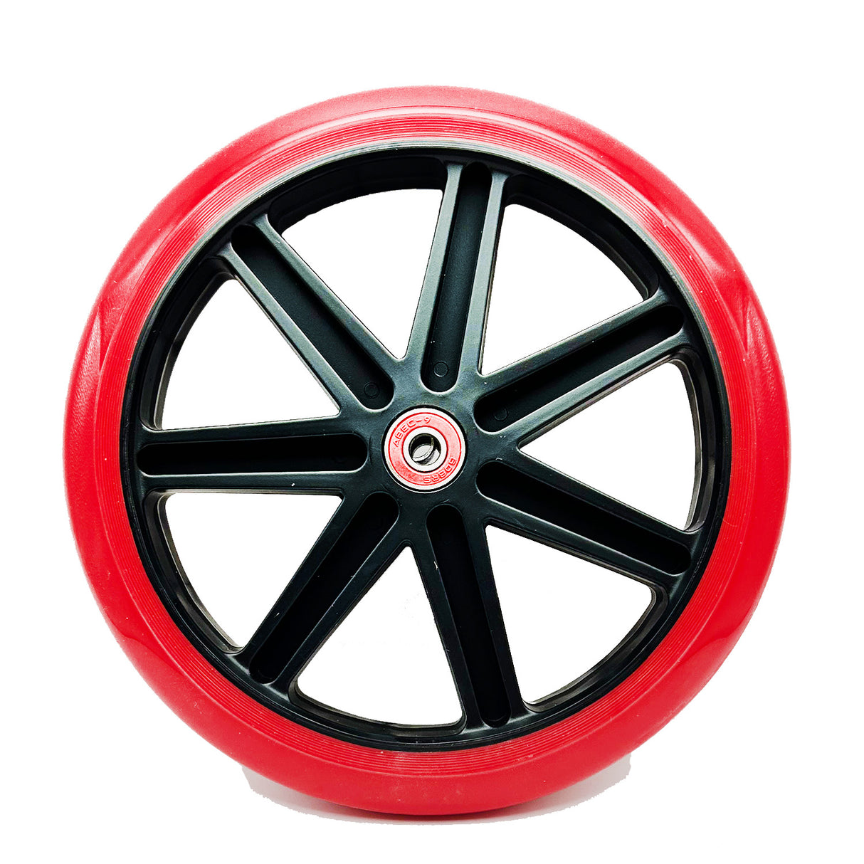 200 mm Wheel for the Razor A5 Lux & Carbon Lux Kick Scooter, featuring a red polyurethane tire with a black rim, designed for durability and smooth rides on various kick scooter models.