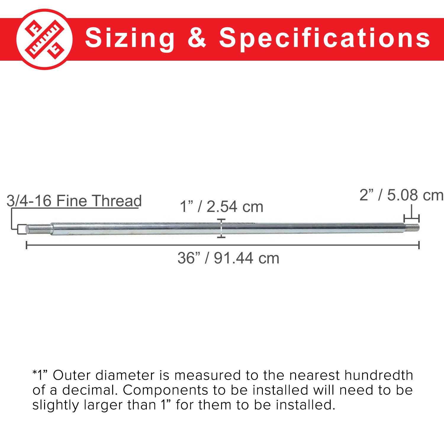 1 Diameter Axle Rod for Go-Karts with machined stepped ends to 3/4, fine thread, and a full-length 1/4 keyway slot.