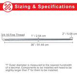 1 Diameter Axle Rod for Go-Karts with machined stepped ends to 3/4, fine thread, and a full-length 1/4 keyway slot.