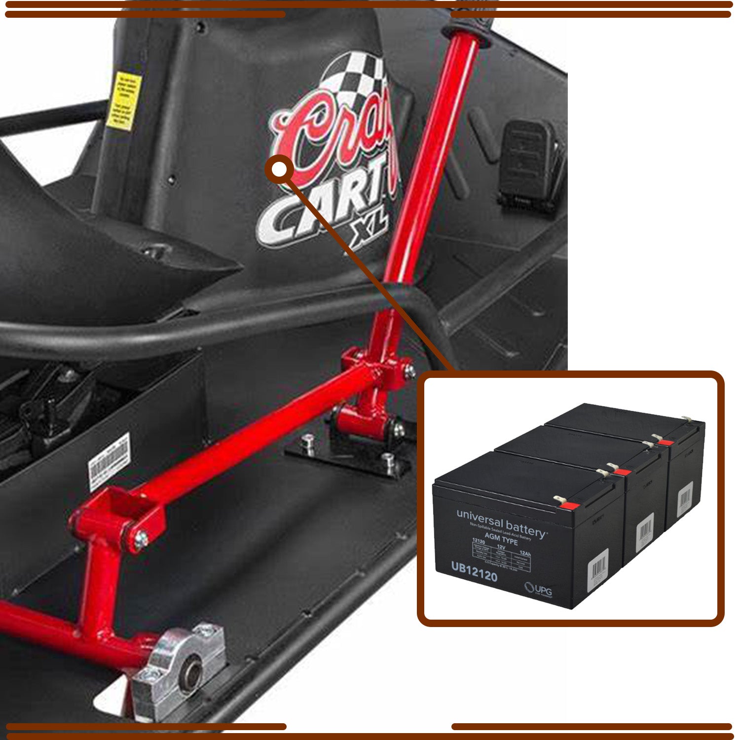 36 Volt Battery Pack for the Razor Crazy Cart XL, shown with three black batteries highlighted, suitable for enhancing your cart’s performance with reliable power and extended runtime.