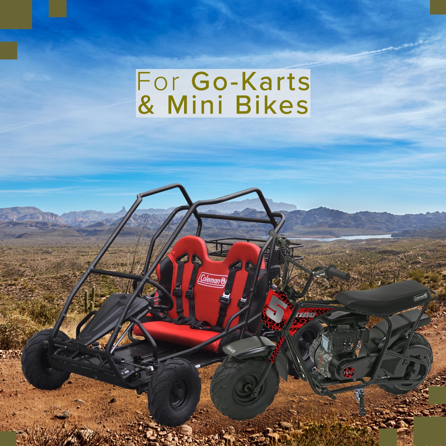 Heavy Duty Clutch Assembly with 1 Bore & #40/41/420 Chain Sprocket for Go-Karts & Mini Bikes, displayed on a go-kart in a desert setting, highlighting the clutch's robust design and compatibility.