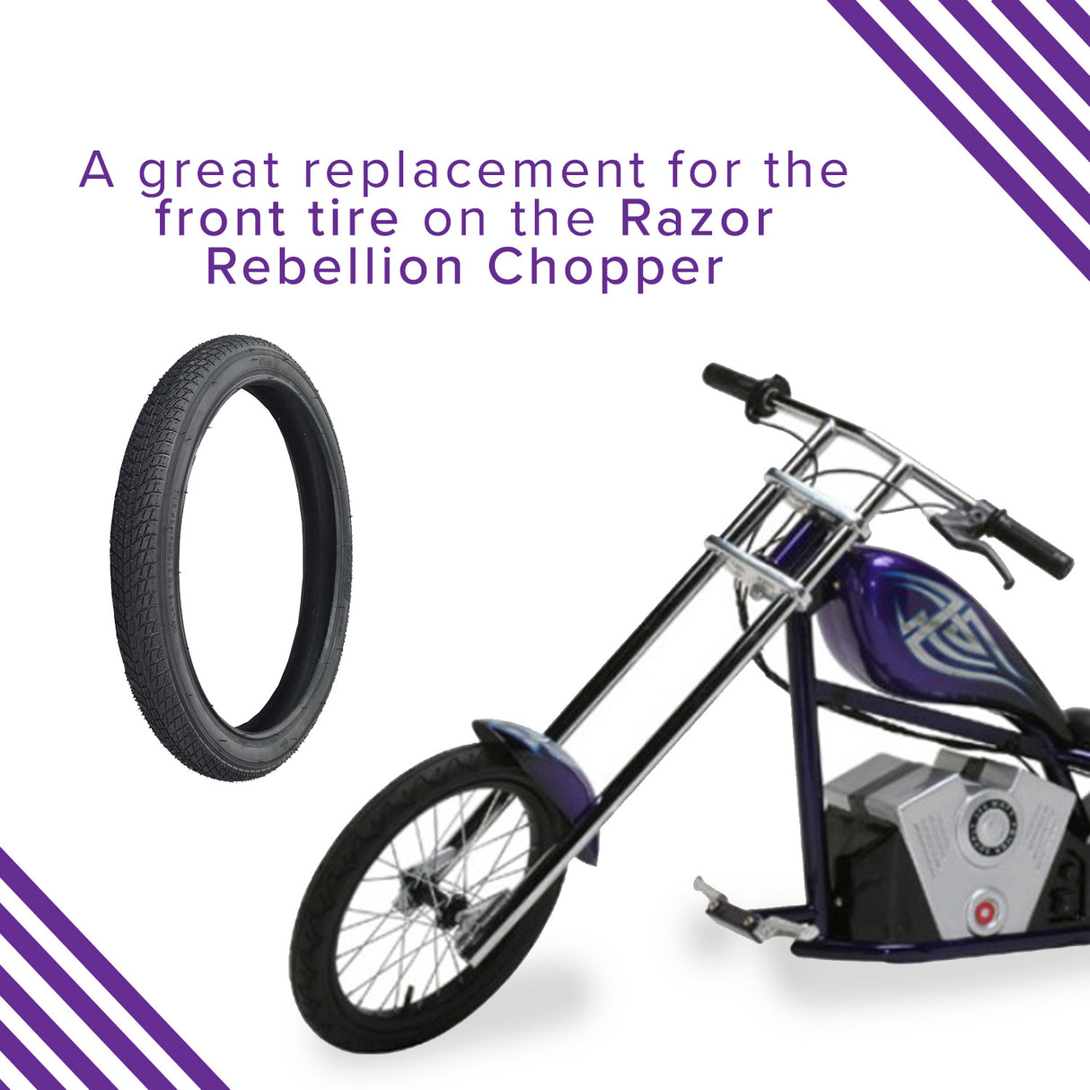 16x1.75 Front Tire for the MotoTec MT-TRK-350 Electric Trike, featuring a detailed tread pattern ideal for traction on various surfaces.