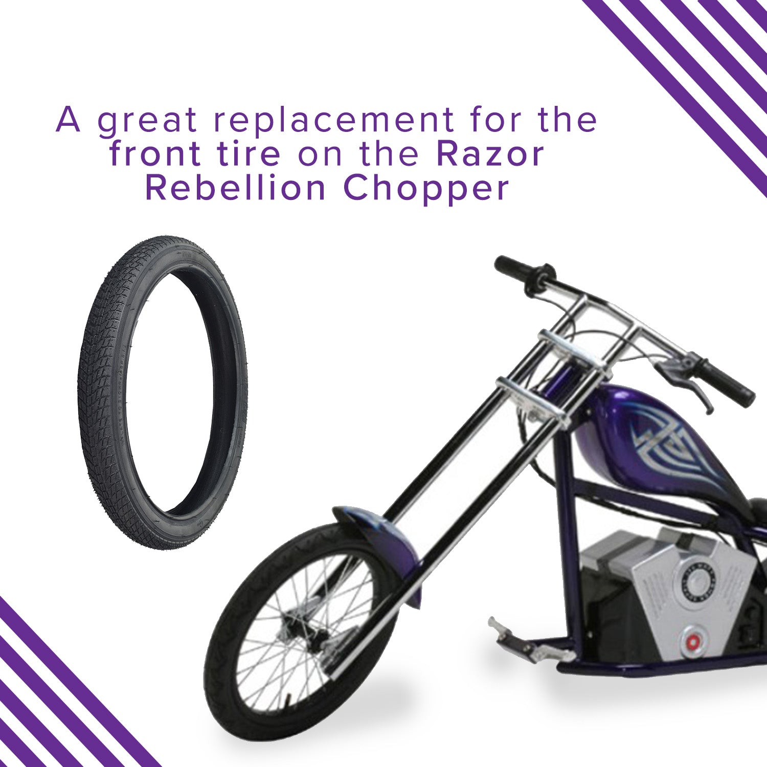 16x1.75 Tire for Jogging Strollers, Folding Bikes, & Recumbent Three Wheel Bikes featuring a close-up of its detailed street tread, providing excellent traction and smooth handling on various surfaces.