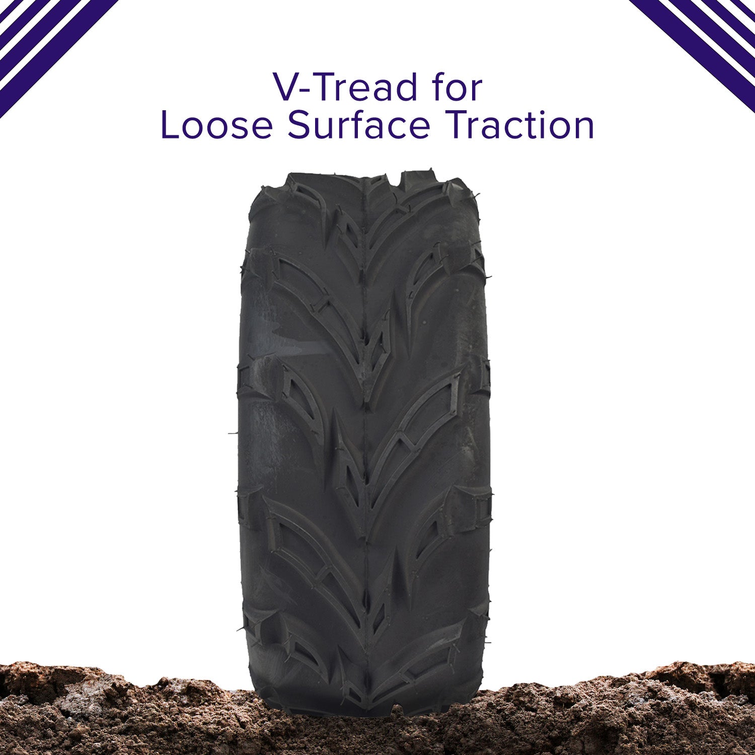 Close-up of a 16x6-8 Rear Tire with V-Tread for Hammerhead & TrailMaster Go-Karts, showcasing the QD116 V-tread pattern designed for optimal performance on loose surfaces like sand and gravel.