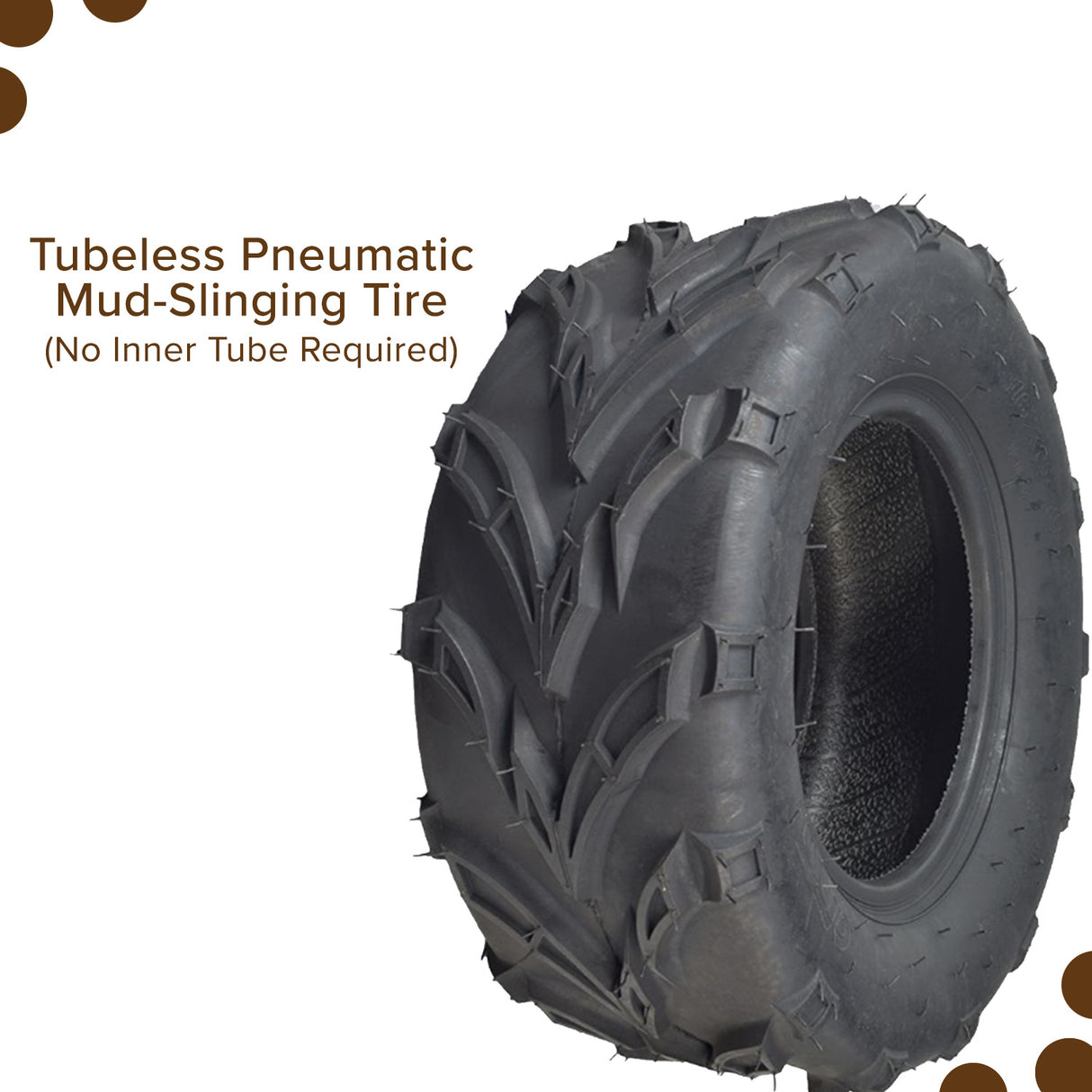 16x6-8 Rear Tire for the Coleman KT196 Go-Kart featuring bold V-tread patterns, ideal for traction on mud, sand, and gravel surfaces.