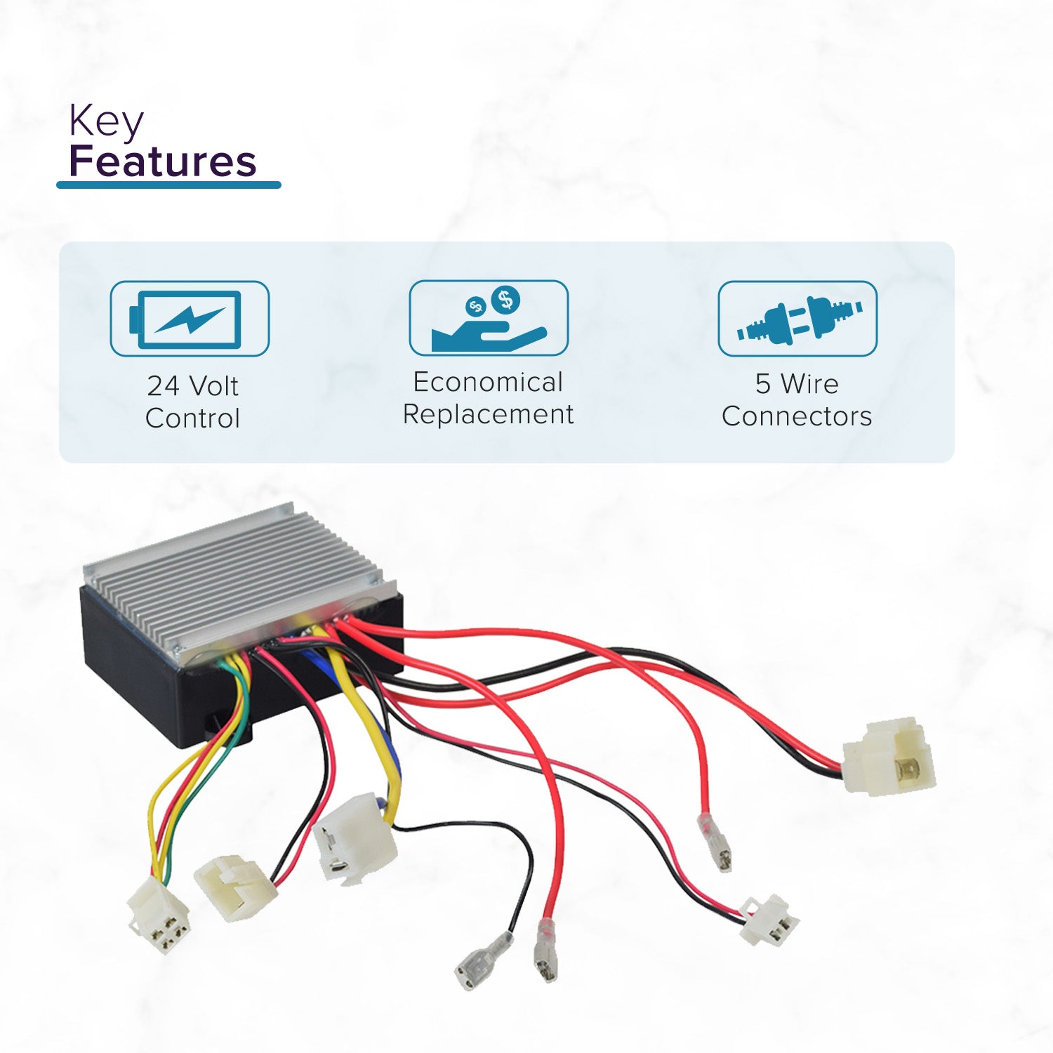 Close-up of the 24 Volt 30 Amp Controller for the Razor RSF350, showing its modular design with visible electrical wiring and connection ports for easy DIY installation or replacement.