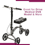 Brake Assembly for the Drive Medical DV8 Steerable Knee Walker, featuring a black tricycle design with wheels and a seat.