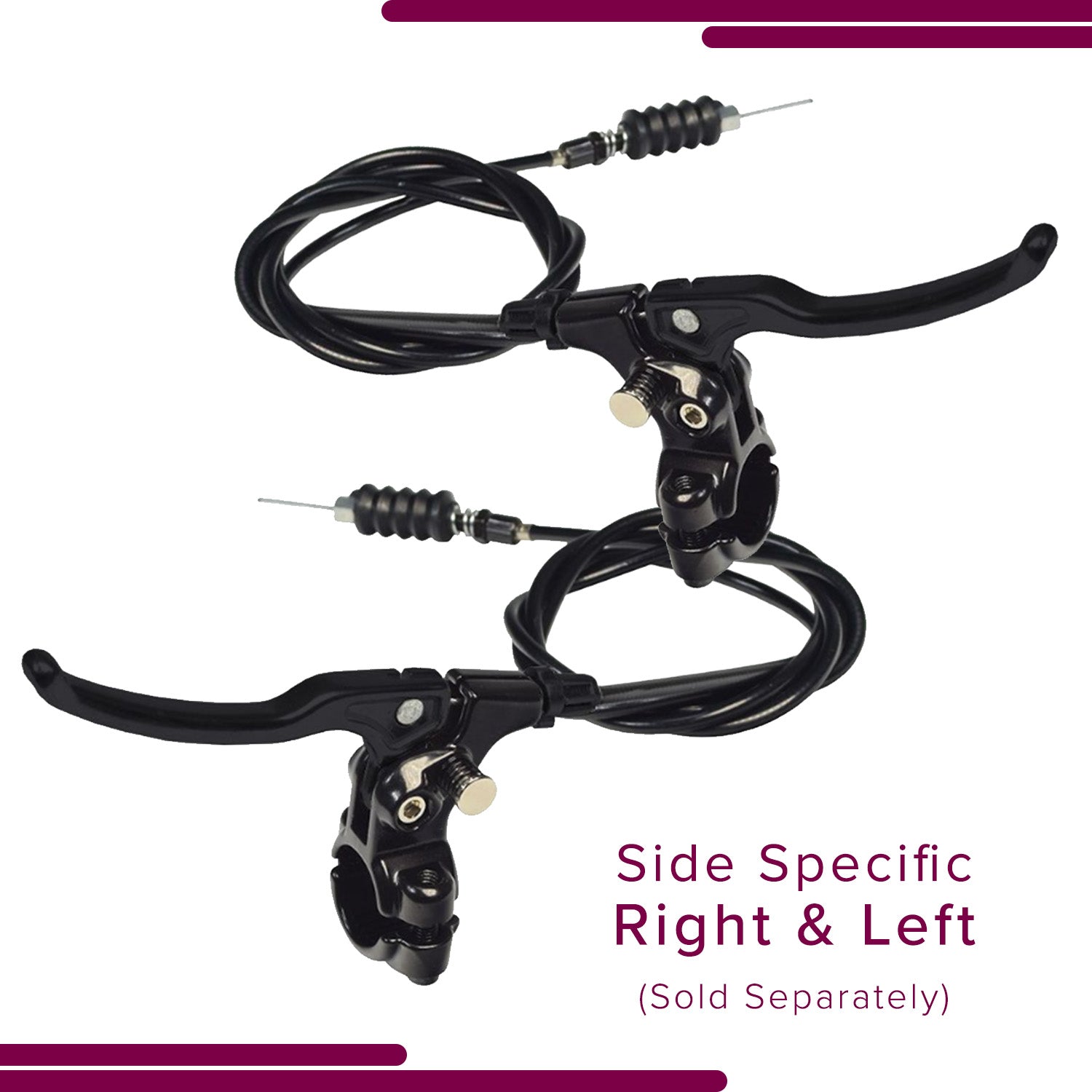 Brake Assembly for the Drive Medical DV8 Steerable Knee Walker showing a pair of black bicycle brake levers with attached black cables, designed for specific side configurations.