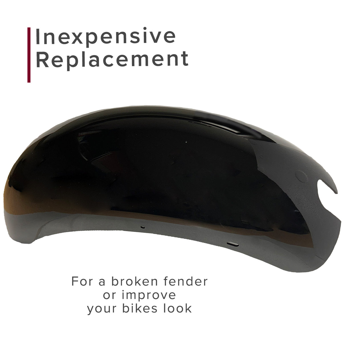 Rear Fender for the Massimo Warrior 200 (MB200) Mini Bike, shown as a black plastic component with text detailing, designed for customization and replacement on the mini bike.