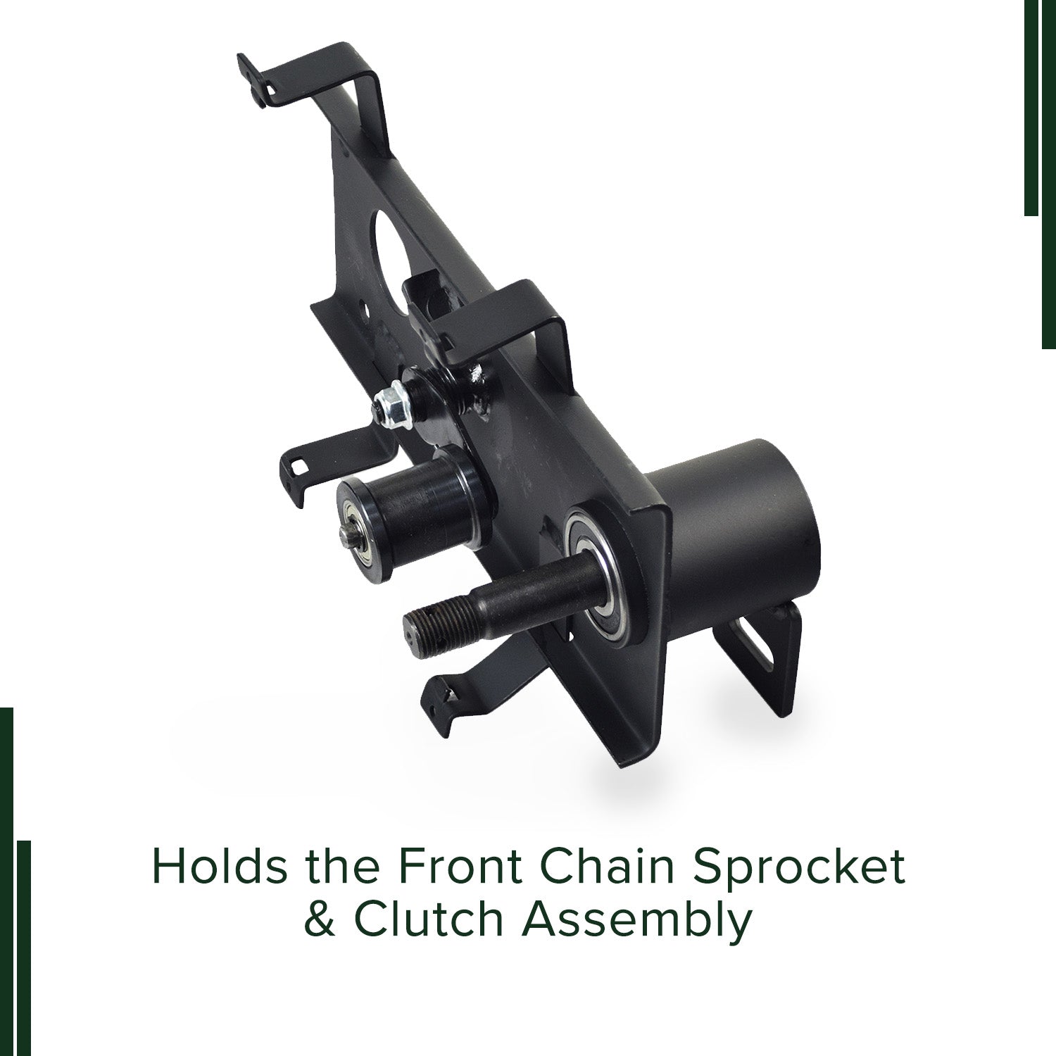 Jackshaft Assembly for Coleman BT200X, CT200U, & CT200U-EX Mini Bikes, showing a close-up of the black metal frame with bolts, screws, and chain tensioner, designed for a secure mini bike fit.