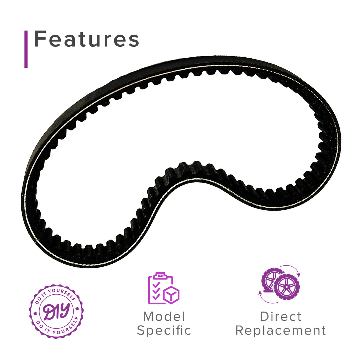 Drive Belt for the Baja Blaster (BB65) & Sand Dog (SD65) Go-Karts, featuring a durable Kevlar material with a white stripe, designed to replace the original 735-19.1 belt.