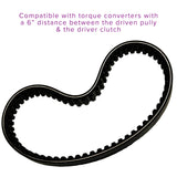 Torque Converter Asymmetric Belt for Coleman KT196 & CK196 Go-Karts, featuring a black belt with purple text and a curved design, designed for specific pulley distances in torque converters.