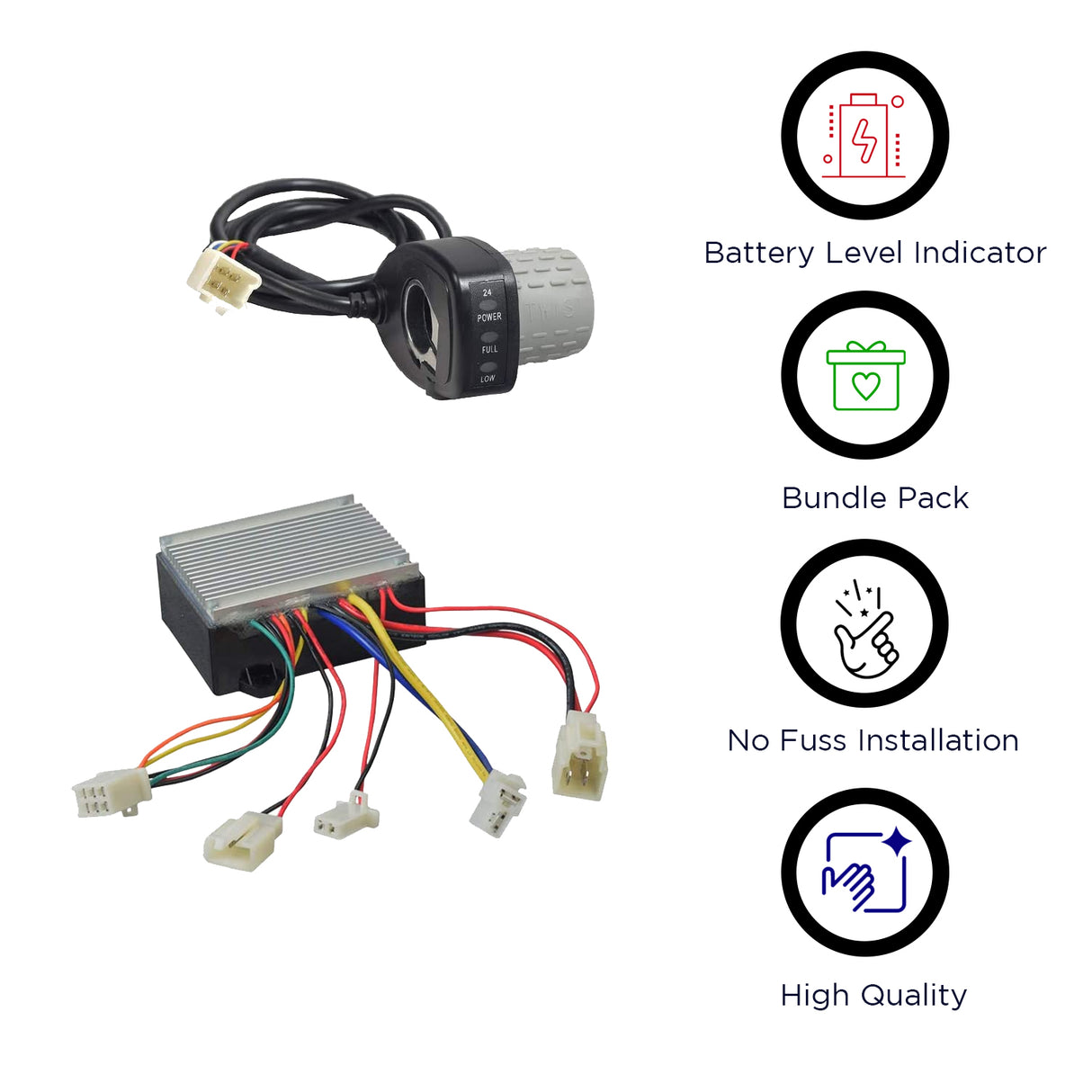 Close-up of the 201C6-3A / HB2430TYD-FS Razor 6-Wire Throttle & Controller Bundle for the Razor Mini Chopper, showing the power cable and connectors.