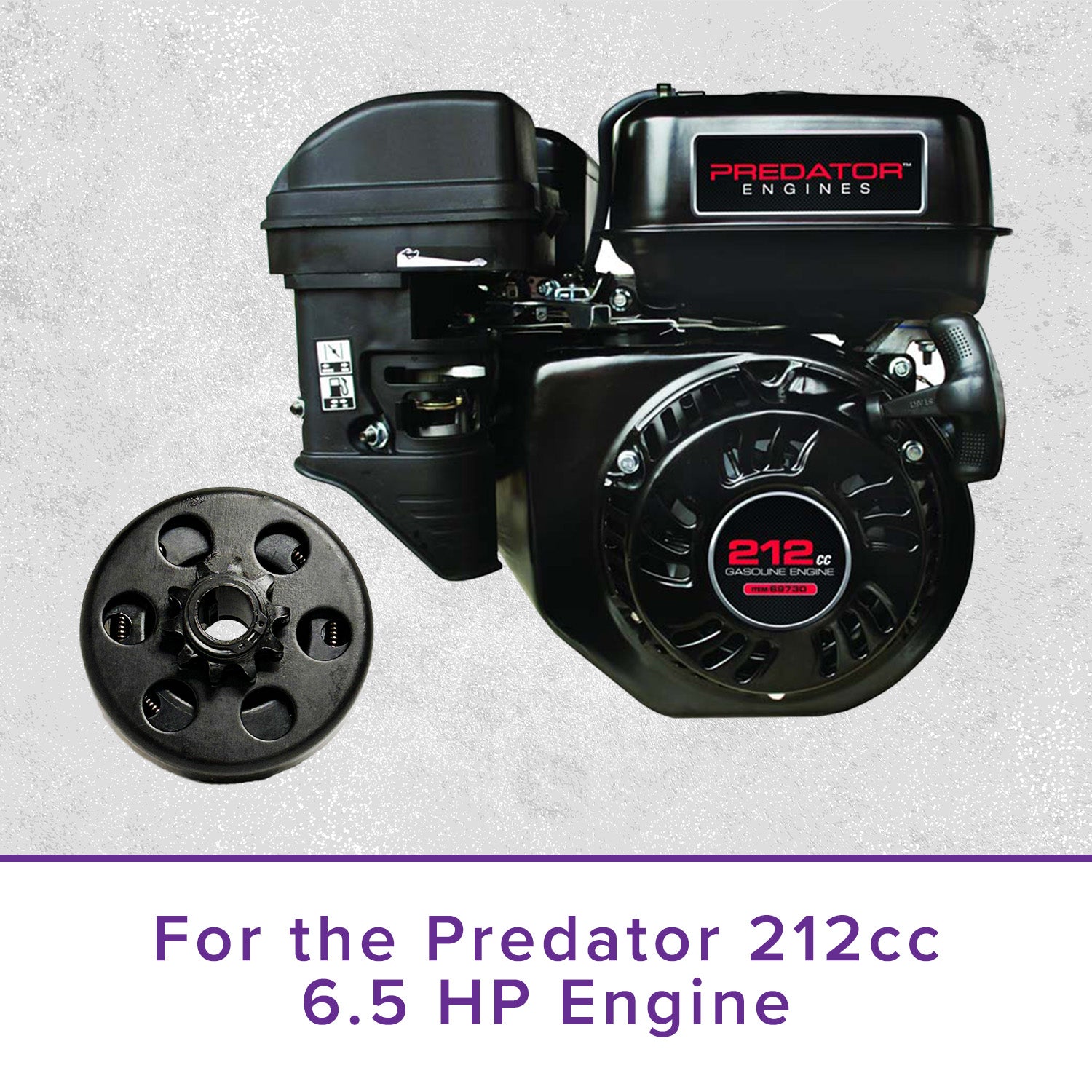 3/4 Bore Clutch Assembly with 10-Tooth #420 Chain Sprocket for the Massimo Warrior 200 MB200 Mini Bike, featuring a detailed close-up of the black engine component's structure and sprocket.