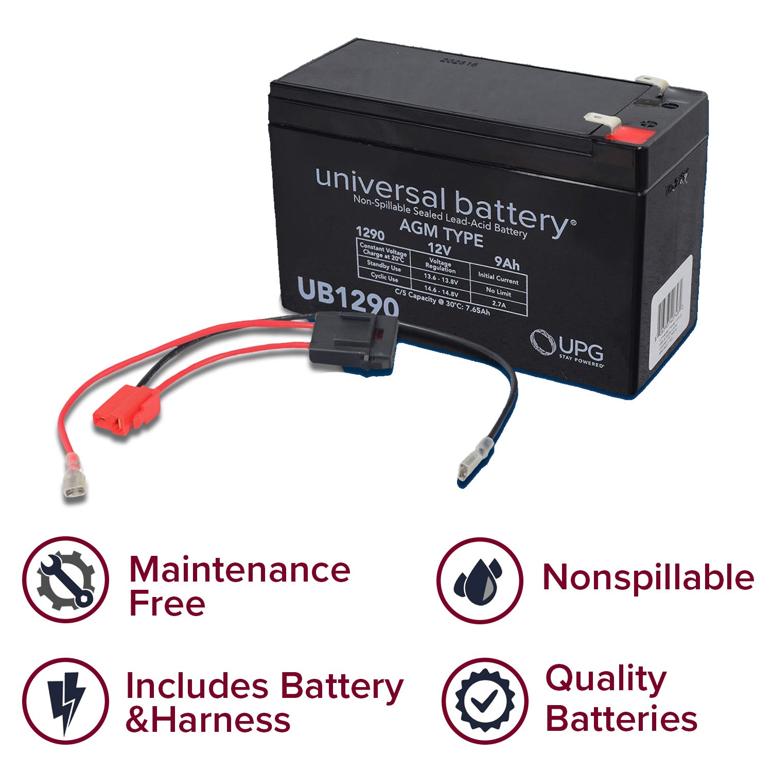 12 Volt Battery for the Rollplay Nighthawk, shown with red and black wires attached, ideal for replacing original ride-on toy batteries.