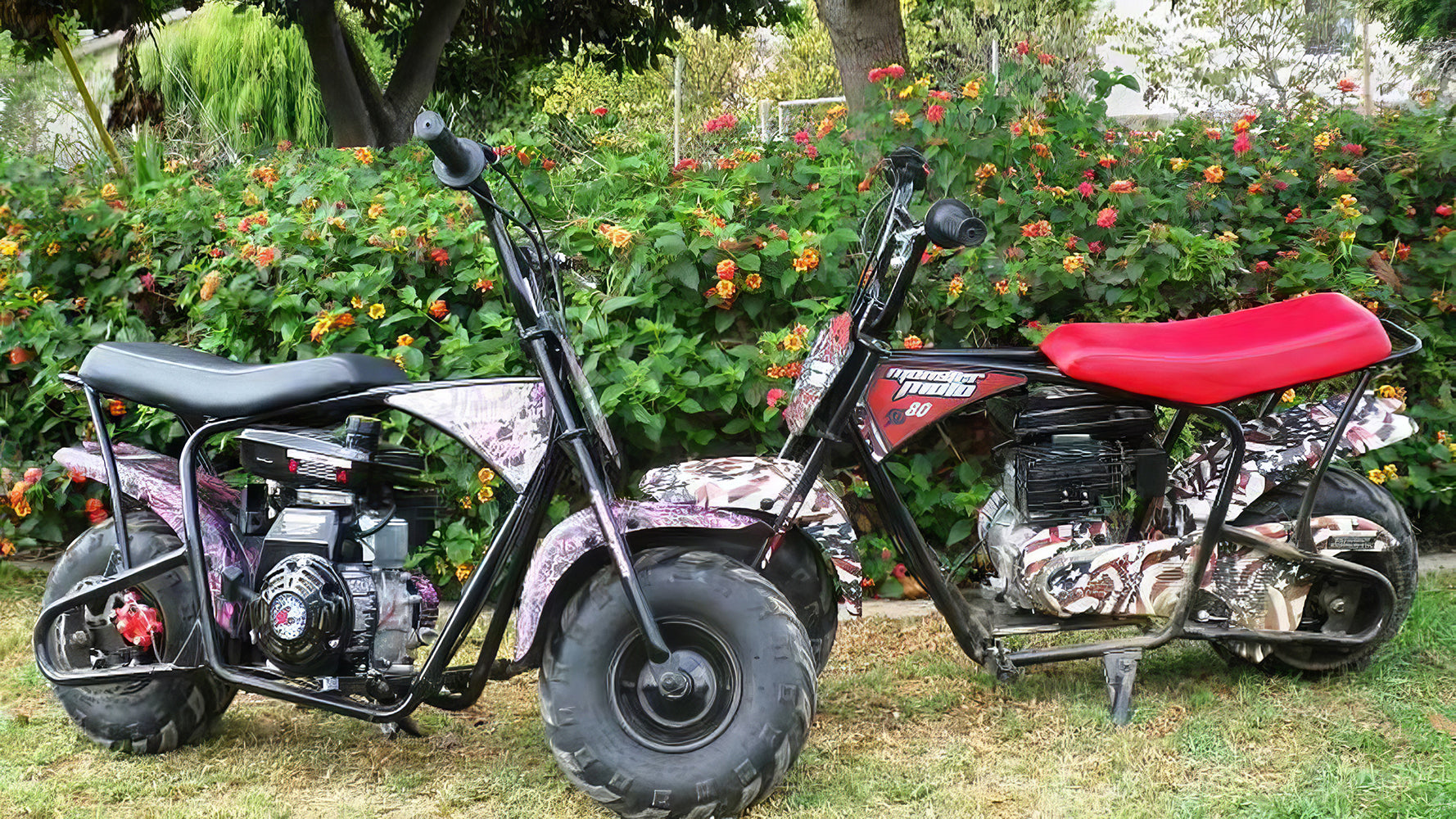 Straight Governor Throttle Return Spring for the Baja Doodle Bug Mini Bike (DB30R) shown near two parked motorcycles in a yard, emphasizing the spring’s application in mini bikes.