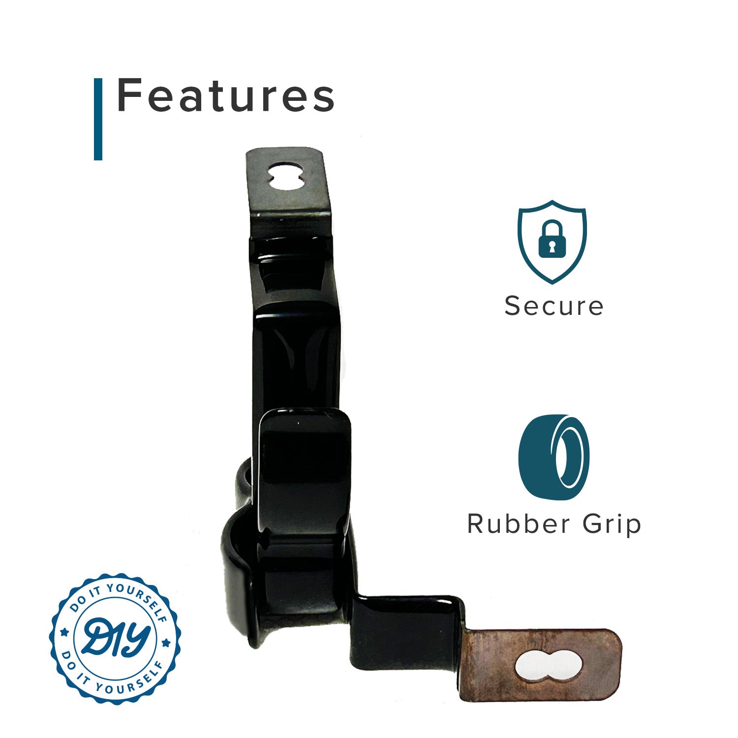 Clip Cane Holder for Pride & Go-Go Mobility Scooters (Set of 2), featuring a black metal bracket and a brown metal handle designed to attach to the armrest frame of mobility scooters.