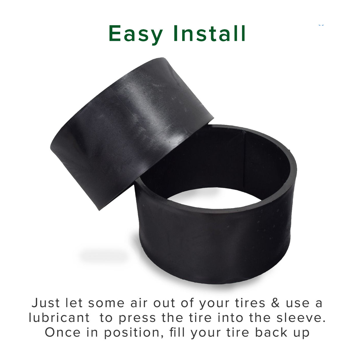 10x4.50-5 PVC Plastic Tire Sleeve for Drift Trikes, shown as a black rubber tube with an open lid, designed to enhance tire slickness for better drifting.