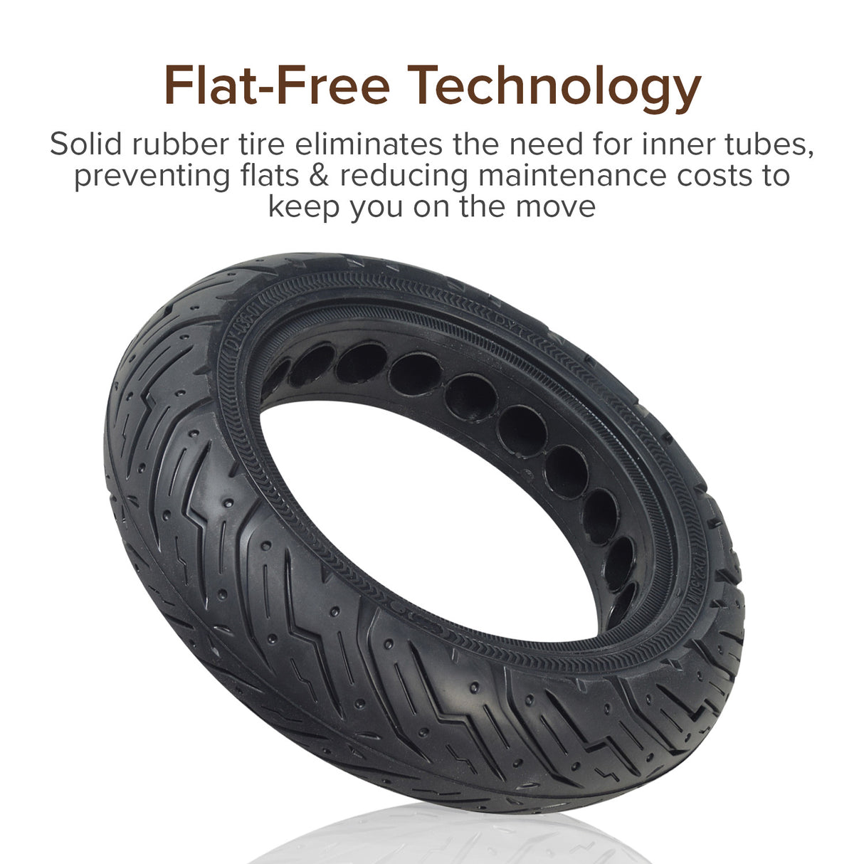 Solid 10x 2.50 Tire with DY-036-01 Tread for the Ninebot Max G30 Scooter, featuring a durable, puncture-proof design with a distinctive tread pattern for reliable, flat-free rides.