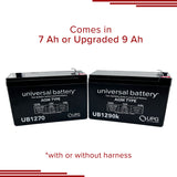 36 Volt Battery Pack for the Razor Rambler 16 featuring two black batteries with white text, designed for enhanced runtime and superior quality. Includes wiring harness and upgrade options for increased performance.