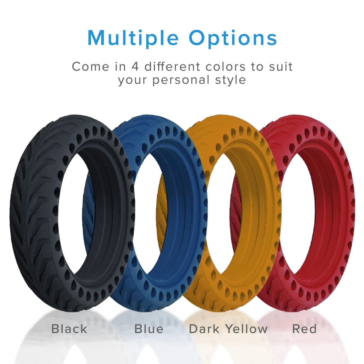 8.5 x 2 Solid Honeycomb Tire for the Xiaomi Mi M365 Electric Scooter (Multiple Options), featuring a unique tread pattern and open holes for shock absorption, displayed in various colors.