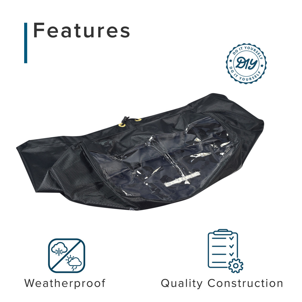 Clear Tiller Cover for Mobility Scooters: A black nylon bag with a transparent cover, housing tools and controls, designed to keep scooter consoles clean and dry while allowing visibility during use.