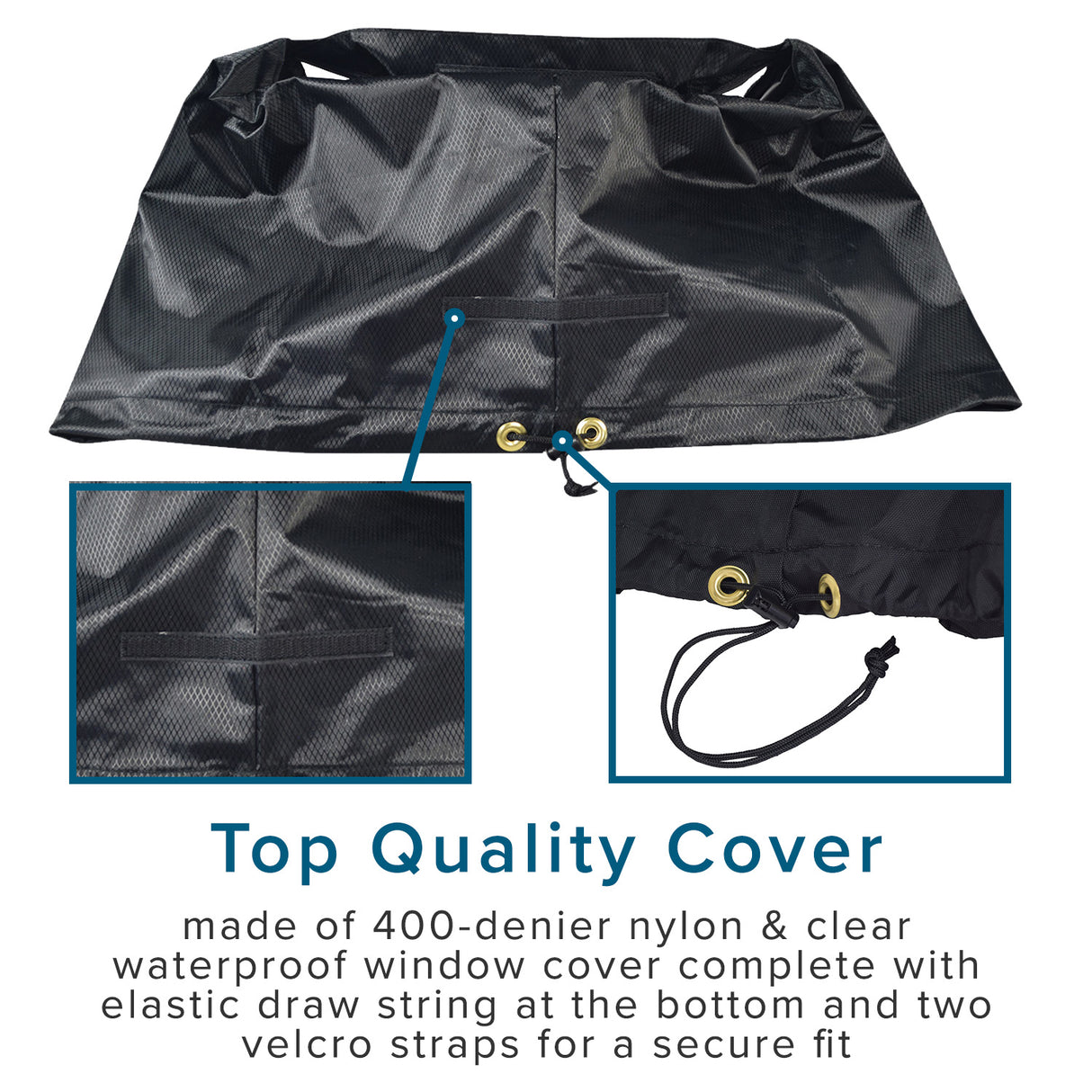 Clear Tiller Cover for Mobility Scooters showing a close-up of a black bag-like cover with a clear panel, designed to protect scooter controls from weather and dust while allowing visibility during use.