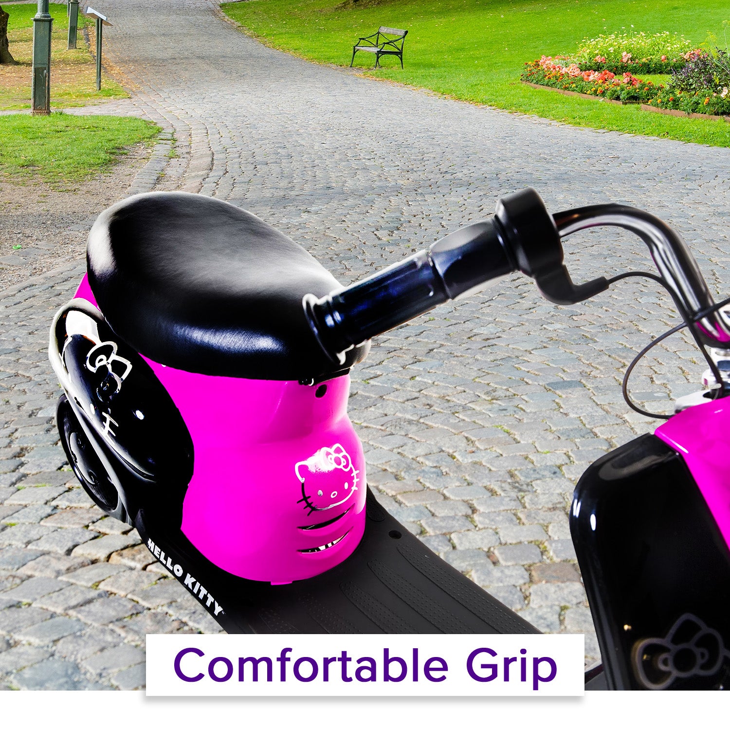 Handlebar Grip Set for the Razor Dirt Quad 500 (Version 1+), featuring one full-length and one half-length grip, displayed on a pink and black scooter with sturdy, textured surfaces for secure handling.